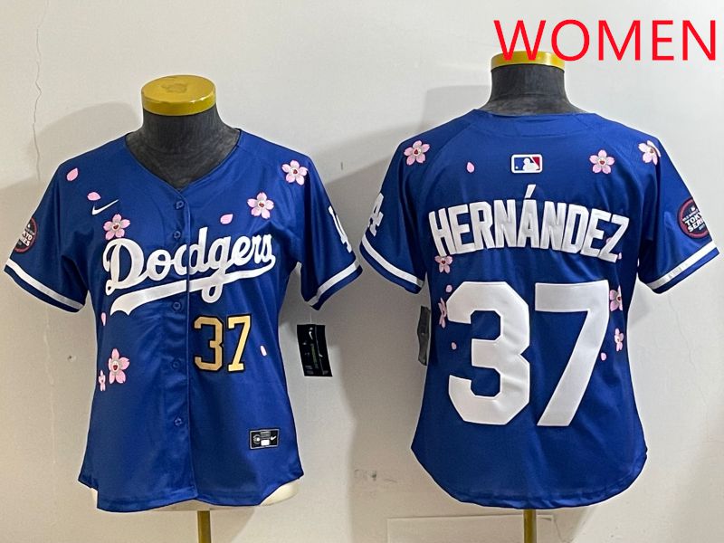 Women Los Angeles Dodgers #37 Hernandez Blue Sakura Edition 2025 Nike MLB Jersey style 4->women mlb jersey->Women Jersey